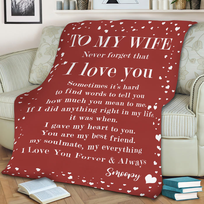 Personalized To My Wife From Husband,To My Wife Fleece Blanket, Never Forget I Love You Family Love Quote Art Print, Husband To Wife Blanket Or Birthday Christmas Thanksgiving Wedding Anniversary