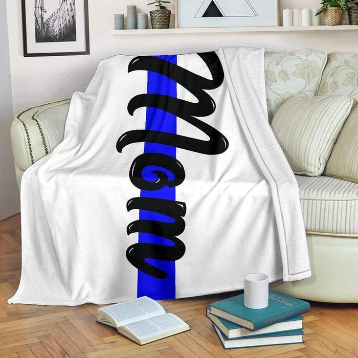 Thin Blue Line Mom Fleece Blanket Great Customized Gifts For Birthday Christmas Thanksgiving