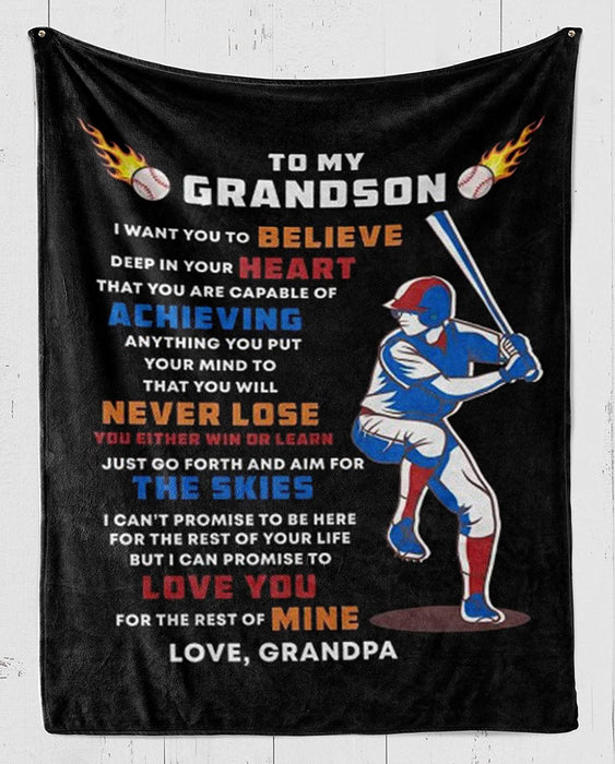 Personalized To My Grandson Baseball Fleece Blanket From Grandpa You Will Never Lose Great Customized Blanket For Birthday Christmas Thanksgiving