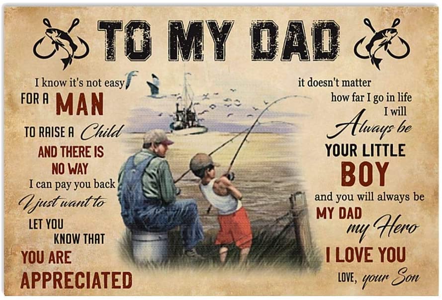 Fishing Poster To My Dad Poster For Dad From Son I Know It's Not Easy For A Man Poster Vintage Retro Poster No Frame or Canvas 0.75 Inch Frame Full Size Best Gift For Birthday Christmas Thanksgiving