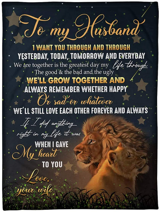 Personalized Lion to My Husband Blanket for Husband from Wife I Want You Through and Through Great Customized Blanket for Birthday Christmas Wedding (Multi 3)