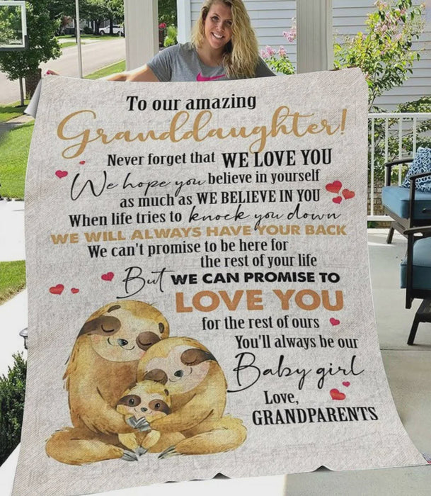 Personalized Sloth To My Granddaughter From Grandparents Never Forget That We Love You Fleece Blanket Great Customized Gifts For Birthday Christmas Thanksgiving