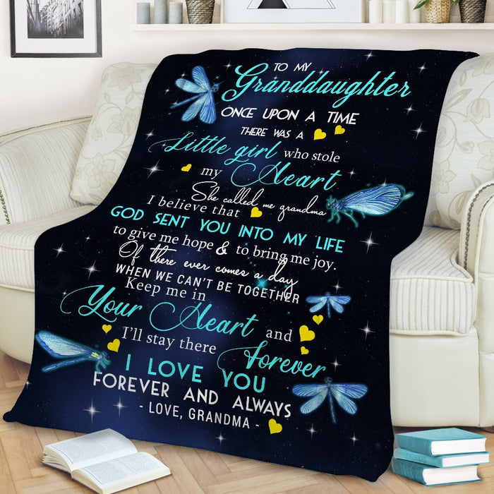 Personalized Dragonfly To My Granddaughter From Grandma I Love You Forever And Always Fleece Blanket Great Customized Gifts For Birthday Christmas Thanksgiving