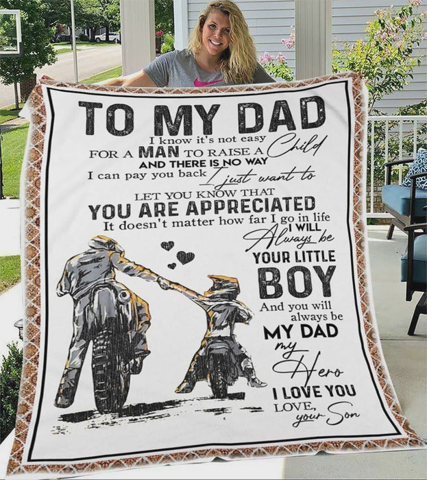 Personalized Motorcycle To My Dad Fleece Blanket From Son You'll Always Be My Dad My Hero Great Customized Blanket Gifts For Birthday Christmas Thanksgiving Father's Day