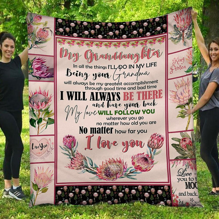Personalized Protea To My Granddaughter From Grandma Grandpa I Will Always Be There Fleece Blanket Great Customized Gifts For Birthday Christmas Thanksgiving