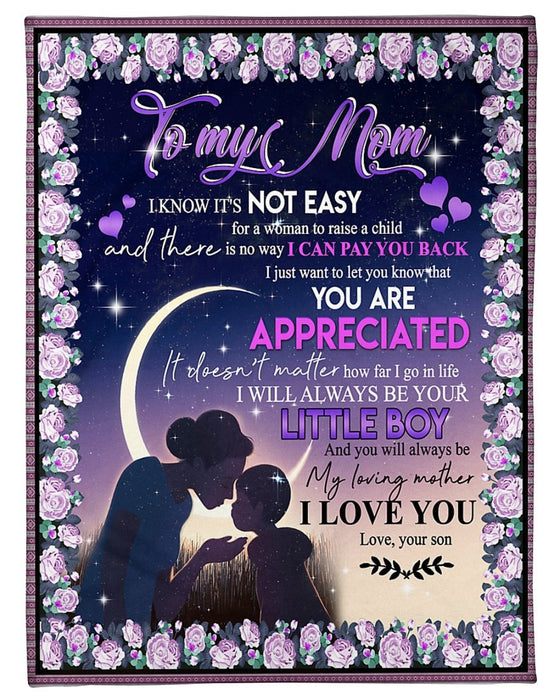 Personalized Rose To My Mom From Son I Will Always Be Your Little Boy Fleece Blanket Great Customized Gifts For Birthday Christmas Thanksgiving Mother's Day