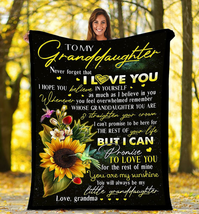 Personalized Sunflower To My Granddaughter Fleece Blanket -  From Grandma Never Forget That I Love You Great Customized Blanket Gifts For Birthday Christmas Thanksgiving