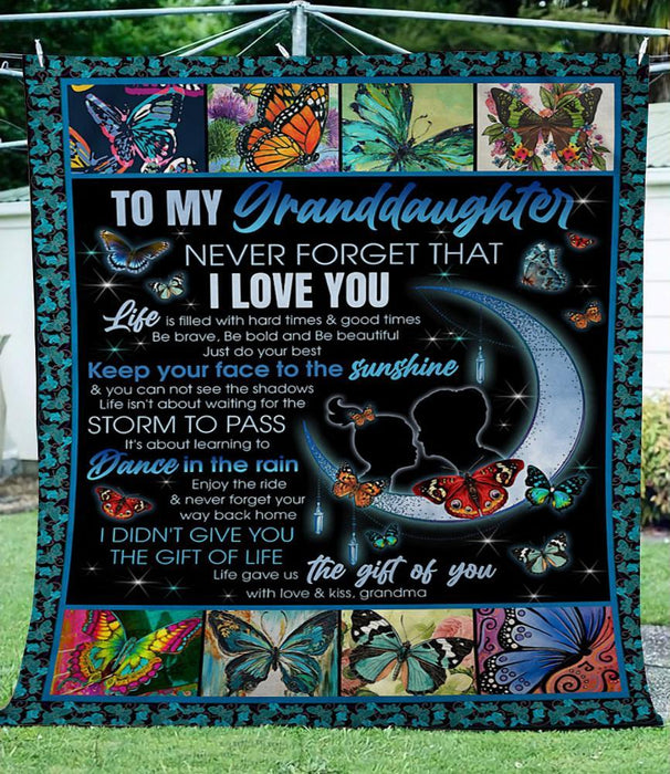 Personalized Butterfly To My Granddaughter Fleece Blanket From Grandma Never Forget That I Love You Great Customized Blanket Gifts For Birthday Christmas Thanksgiving