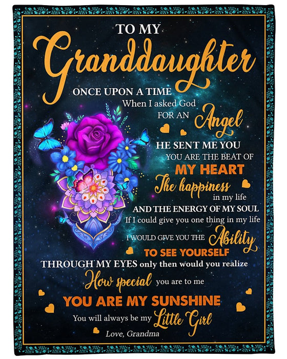 Personalized Flower To My Granddaughter Fleece Blanket From Grandma You Are My Sunshine Great Customized Blanket Gifts For Birthday Christmas Thanksgiving