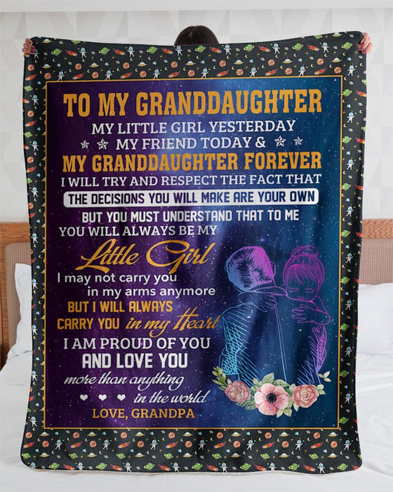 Personalized To My Granddaughter Fleece Blanket From Grandpa I Will Always Carry You In My Heart Great Customized Blanket Gifts For Birthday Christmas Thanksgiving