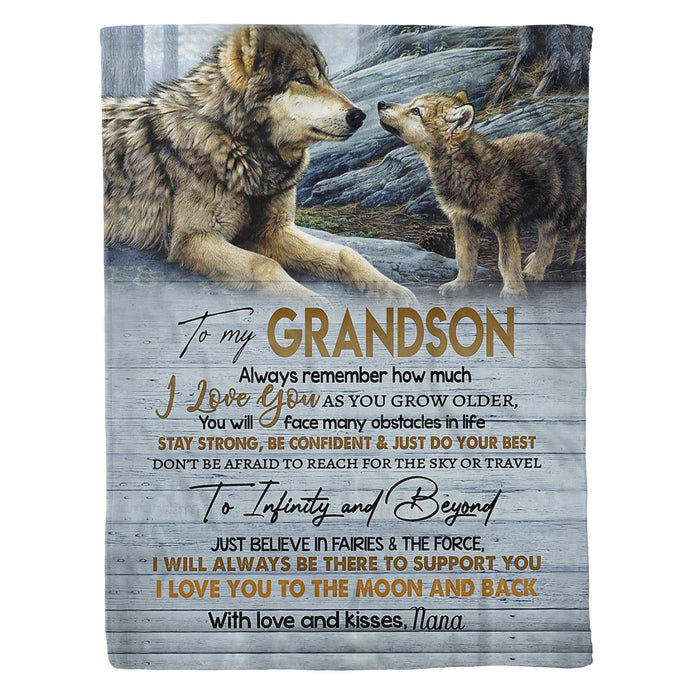 Personalized Wolf To My Grandson Wolf Fleece Blanket From Nana Always Remember How Much I Love You Great Customized Blanket Gifts For Birthday Christmas Thanksgiving