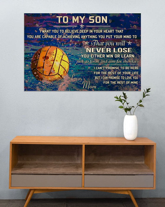 Personalized Water Polo To My Son - Love, Mom Horizontal Poster Home Decor Wall Art Print No Frame Or Canvas 0.75 Inch Frame Full Size Best Gift For Son On Birthday, Christmas, Thanksgiving