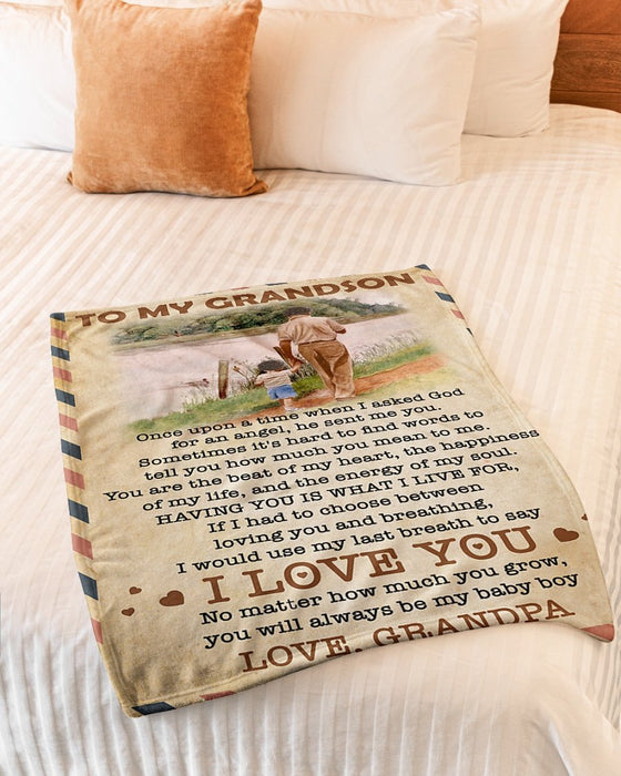Personalized Airmail To My Grandson From Grandpa He Sent Me You Fleece Blanket Great Customized Gifts For Birthday Christmas Thanksgiving