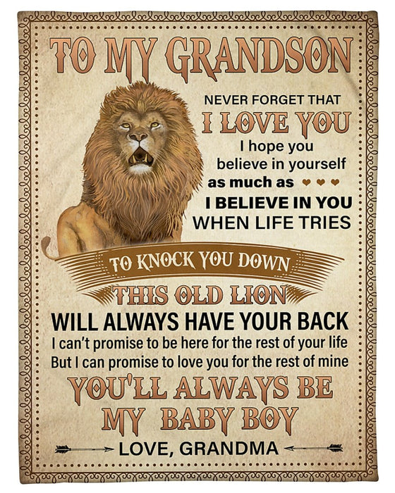 Personalized Letter To My Grandson From Grandma I Believe In You Fleece Blanket Great Customized Gifts For Birthday Christmas Thanksgiving Perfect Gift For Lion Lover