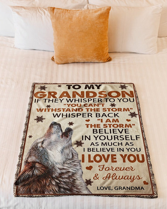 Personalized Letter To My Grandson From Grandma If They Whisper To You Fleece Blanket Great Customized Gifts For Birthday Christmas Thanksgiving Perfect Gift For Wolf Lover