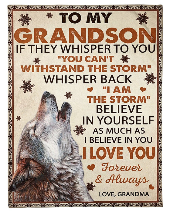 Personalized Letter To My Grandson From Grandma If They Whisper To You Fleece Blanket Great Customized Gifts For Birthday Christmas Thanksgiving Perfect Gift For Wolf Lover