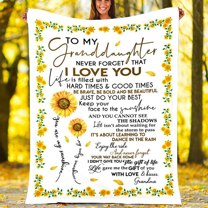 Personalized Sunflower To My Granddaughter From Grandma Never Forget That I Love You Fleece Blanket Great Customized Gifts For Birthday Christmas Thanksgiving Perfect Gift For Sunflower Lover