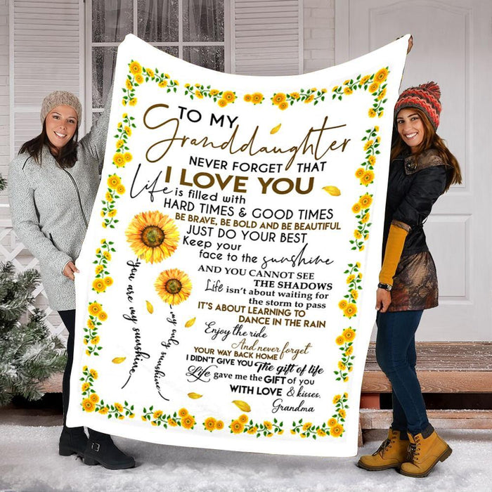 Personalized Sunflower To My Granddaughter From Grandma Never Forget That I Love You Fleece Blanket Great Customized Gifts For Birthday Christmas Thanksgiving Perfect Gift For Sunflower Lover