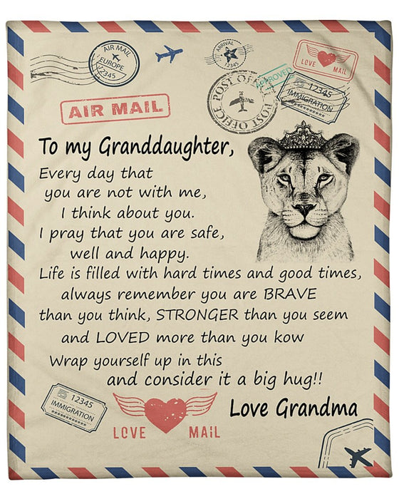 Personalized Airmail Lion To My Granddaughter From Grandma Every Day That You Are Not With Me Fleece Blanket Great Customized Gifts For Birthday Christmas Thanksgiving Perfect Gift For Lion Lover