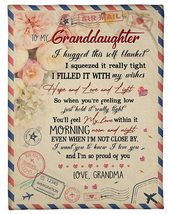 Personalized Airmail To My Granddaughter From Grandma I Hugged This Soft Blanket Fleece Blanket Great Customized Gifts For Birthday Christmas Thanksgiving