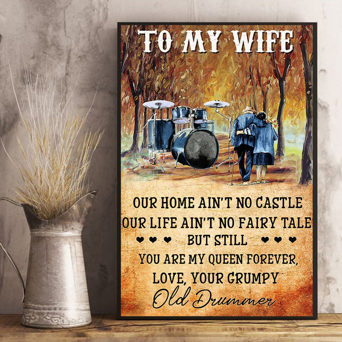 Personalized Drummer To My Wife You Are My Queen Forever Canvas Wall Art Canvas 0.75 Inch Frame Canvas Art Retro Vintage To My Wife Gifts For Christmas, Birthday, Valentine's Day Thanksgiving Canvas Home Decor