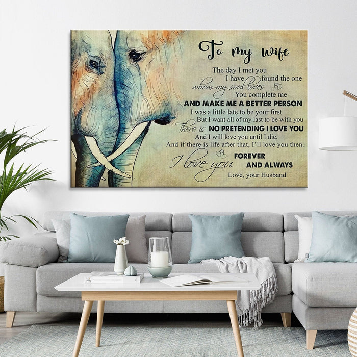 Personalized Elephant Couple to My Wife Elephant Lover Canvas Wall Art Canvas 0.75 Inch Frame Canvas Art To My Wife Gifts For Christmas, Birthday, Valentine's Day Thanksgiving Canvas Home Decor