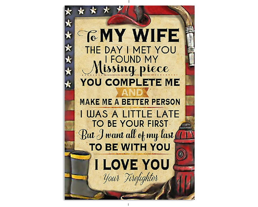 Personalized Firefighter To My Wife Missing Piece Canvas Wall Art Canvas 0.75 Inch Frame Canvas Art To My Wife Gifts For Christmas, Birthday, Valentine's Day Thanksgiving Canvas Home Decor