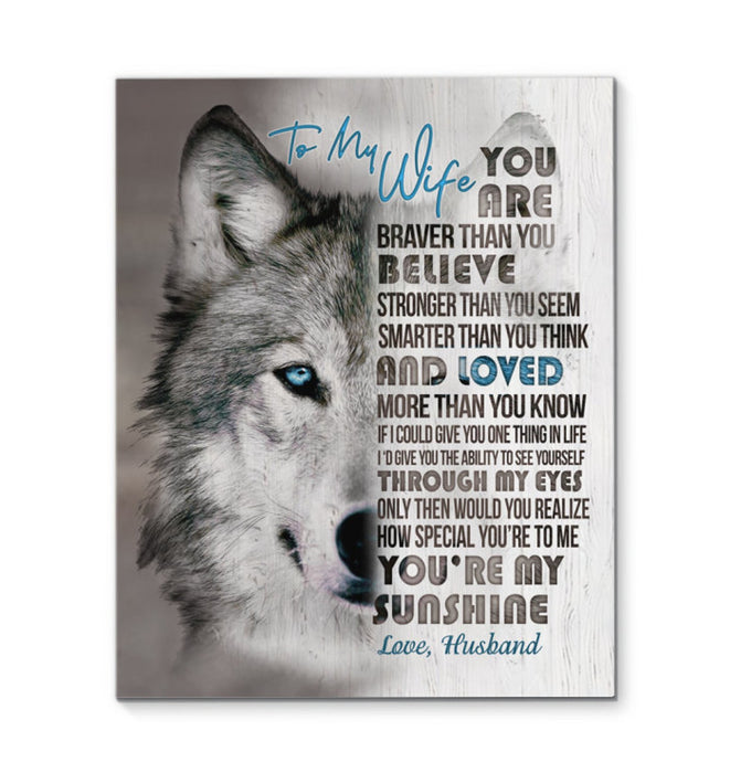 Personalized Wolf To My Wife You Are My Sunshine Print Wall Art Canvas 0.75 Inch Frame Canvas Art To My Wife Gifts For Christmas, Birthday, Valentine's Day Thanksgiving Canvas Home Decor