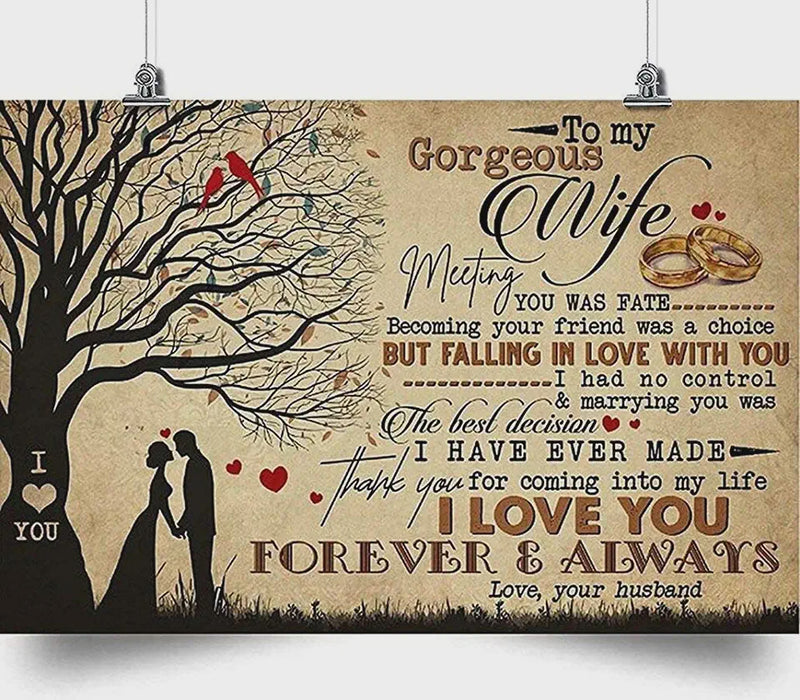 Personalized To My Gorgeous Wife I Love You Forever And Always Canvas Wall Art 0.75 Inch Frame Canvas Art To My Wife Gifts For Christmas, Birthday, Valentine's Day, Thanksgiving Canvas Home Decor