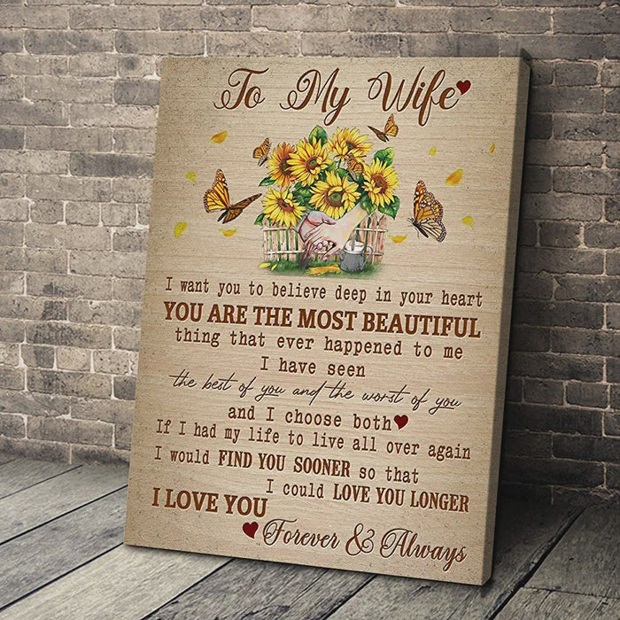 Personalized To My Wife You Are The Most Beautiful Butterfly Canvas Wall Art 0.75 Inch Frame Canvas Art To My Wife Gifts For Christmas, Birthday, Valentine's Day Thanksgiving Canvas Home Decor