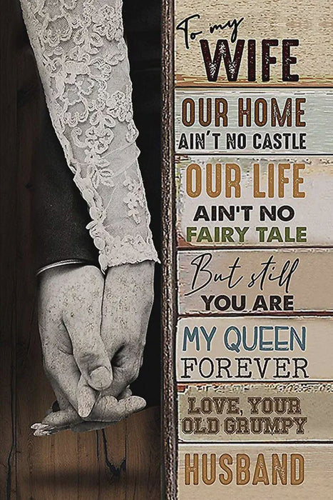 Personalized Family Canvas To My Wife Our Home Ain't No Castle Our Life Ain't No Fairy Tale Canvas Wall Art 0.75 Inch Frame Canvas Art To My Wife Gifts For Christmas, Birthday, Valentine's Day Thanksgiving Canvas Home Decor