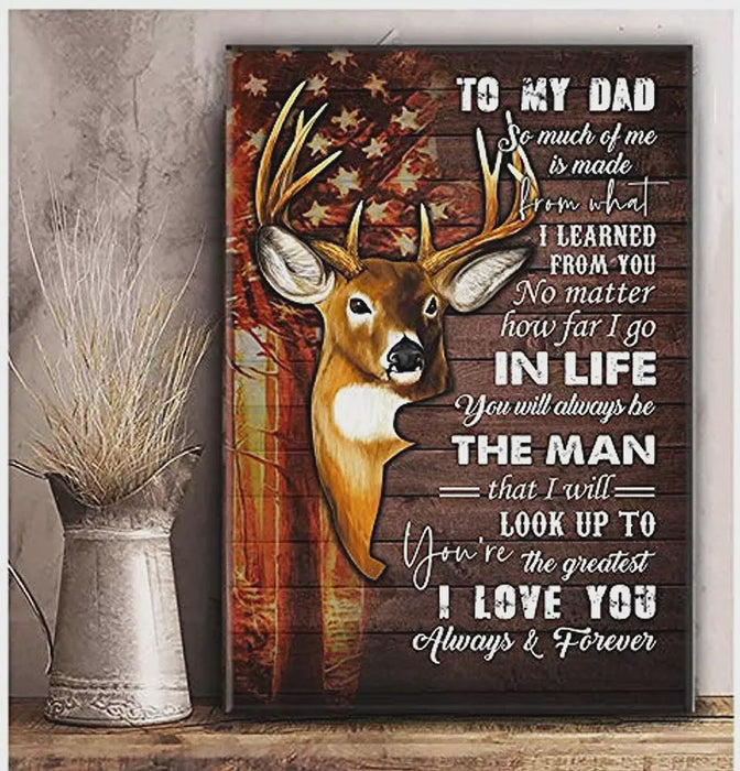 Personalized Deer To My Dad Canvas Deer Usa Canvas Wall Art 0.75 Inch Frame Canvas Art To My Dad Gifts For Christmas, Birthday, Valentine's Day Thanksgiving Canvas Home Decor