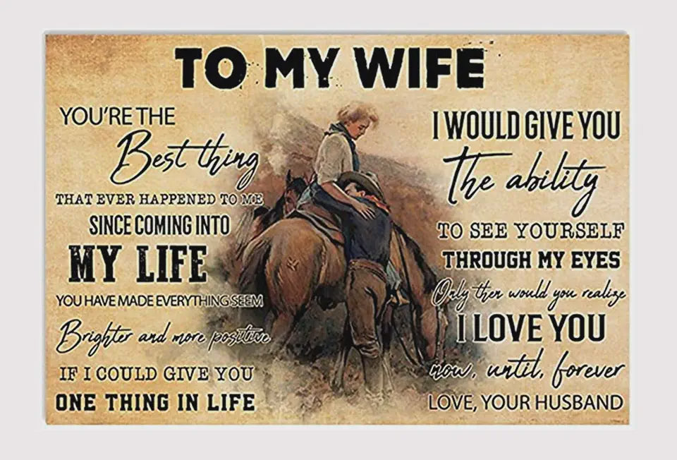 Personalized Cowboy To My Wife Canvas Wall Art 0.75 Inch Frame Canvas Art To My Wife Gifts For Christmas, Birthday, Valentine's Day Thanksgiving Canvas Home Decor