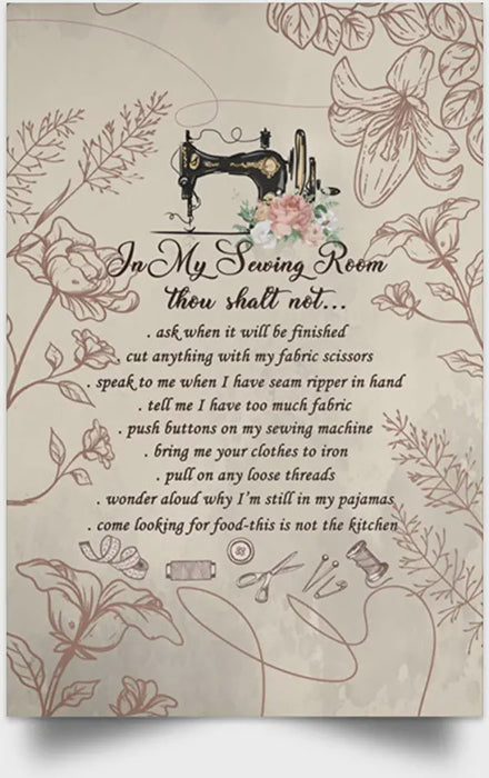 Personalized Sewing To My Wife In This Sewing Room Thou Shalt Not Quotes Sign Sewing Rules Saying Wall Art Canvas Wall Art 0.75 Inch Frame Canvas Art To My Wife Gifts For Christmas, Birthday, Valentine's Day Thanksgiving Wall Art Canvas Home Decor