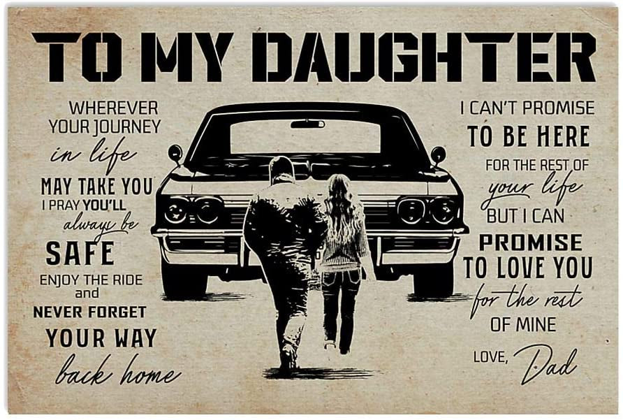 Personalized Muscle Car To My Daughter From Dad Promise To Love You Poster/Canvas - Vintage Retro Art Picture Home Decor Wall Hangings Gifts Full Size For Birthday Christmas Valentine