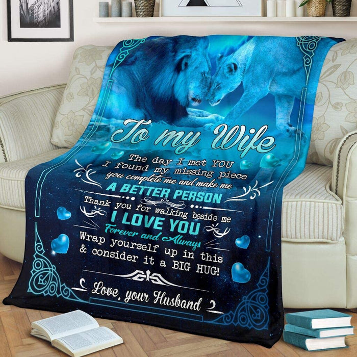 Personalized Wolf to My Wife Blanket from Husband The Day I Met You I Found My Missing Piece Great Customized Blanket for Birthday Christmas Wedding