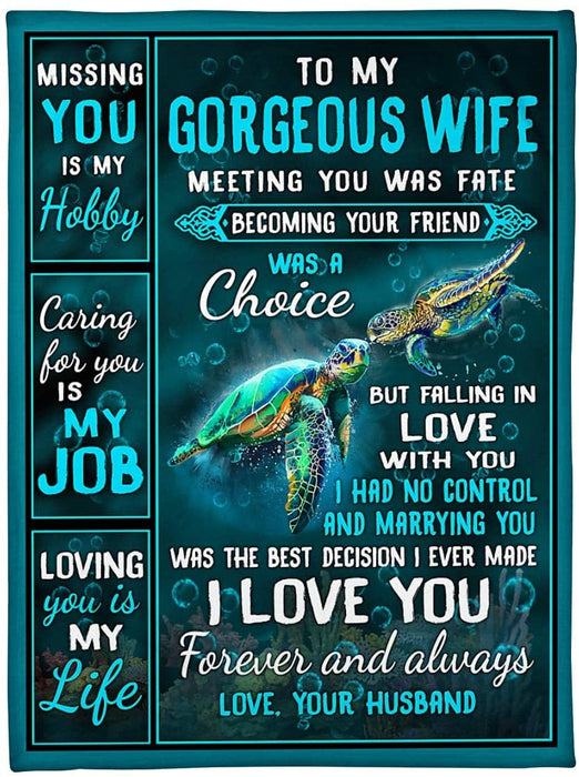 Personalized Turtle to My Wife Blanket Gift for Wife from Husband I Love Your Forever Great Customized Blanket for Birthday Christmas Wedding
