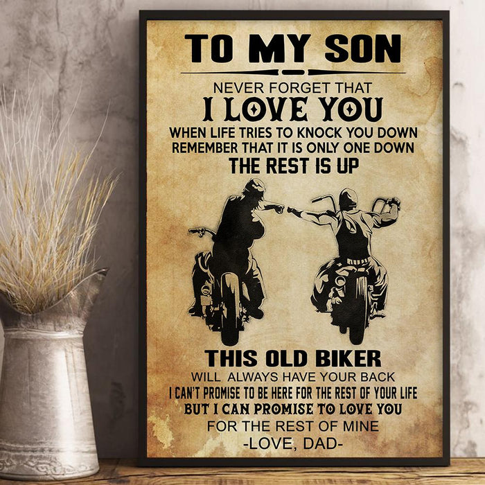 To My Son From Dad Old Biker One Down 0.75 Inch Framed Canvas Art Gifts For Birthday, Christmas, Home Decor