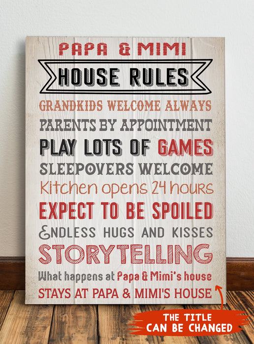 Grandparents' House Rules - Personalized Custom Canvas -0.75 Inch Framed Canvas Art Gifts For Birthday, Christmas, Home Decor