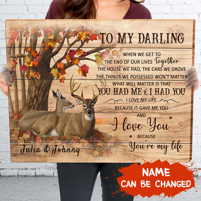 Personalized Deer To My Darling You're My Life - Deer Lover Autumn Background - Couple Canvas0.75 Inch Framed Canvas Art Gifts For Valentine's Day, Birthday, Christmas, Home Decor