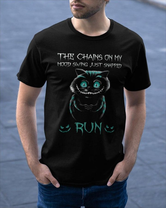 Creepy Cat Smiling Funny T-Shirt, The Chains On My Mood Swing Just Snapped T-Shirt, Funny Halloween T-Shirt