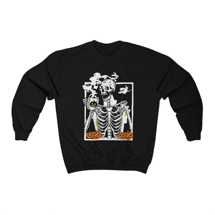 Hot Coffee Skeleton Shirt Happy Halloween Unisex Sweatshirt Halloween Shirt Halloween Pumpkin Skull Sweatshirt, Skull Halloween