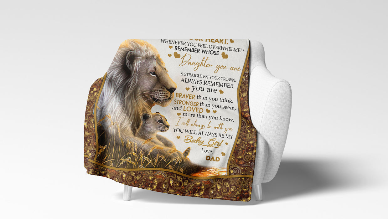 Personalized To My Daughter Lion Sherpa Fleece Blanket, Never Feel That You Are Alone I'll Always Be With You Sherpa Fleece Blanket, Gift For Daughter From Mom Dad Stepmom Stepdad
