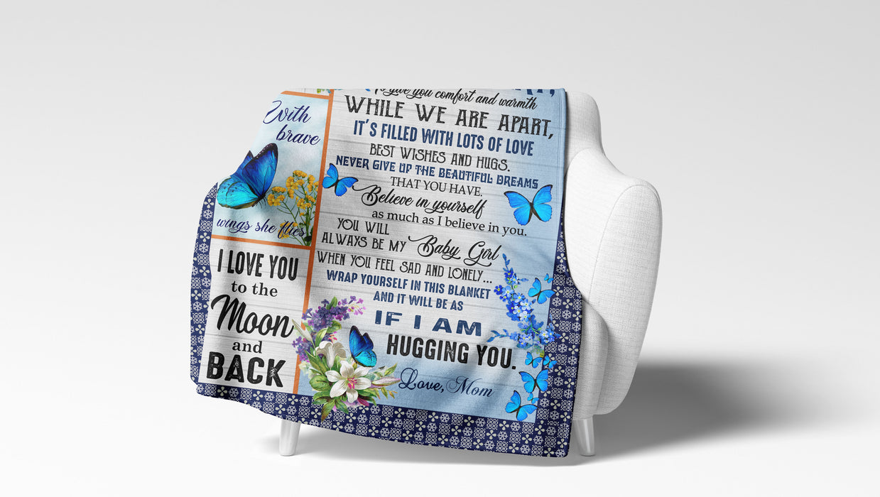 Personalized Butterfly To My Daughter Blanket, I Love You To The Moon And Back Blanket, Gift For Daughter Fleece Blanket