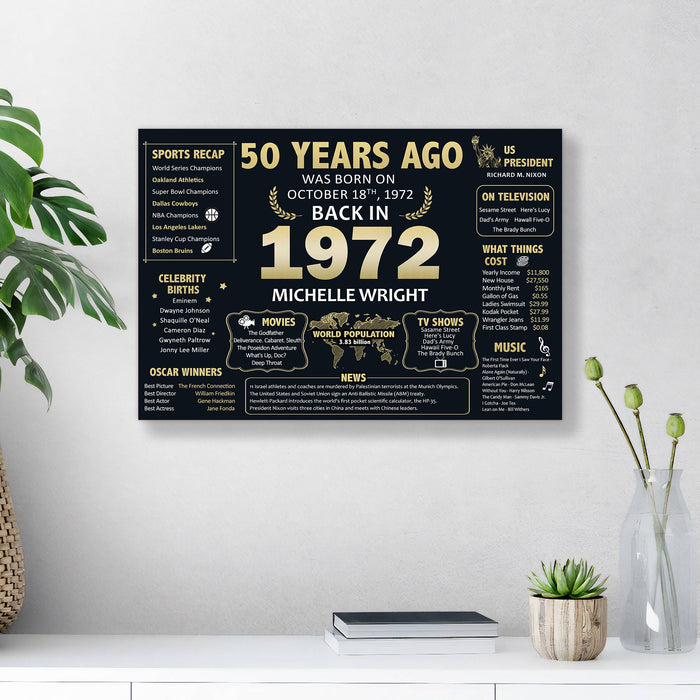 Personalized 50th Birthday Gifts For Women For Men, 50th Birthday Back In 1972 Poster Canvas, 50th Birthday Decorations