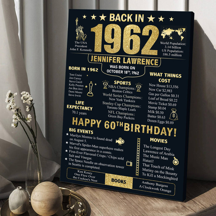 Personalized 60th Birthday Back In 1962 Portrait Poster Canvas, 60th Birthday Gifts For Women For Men, 60th Birthday Decorations