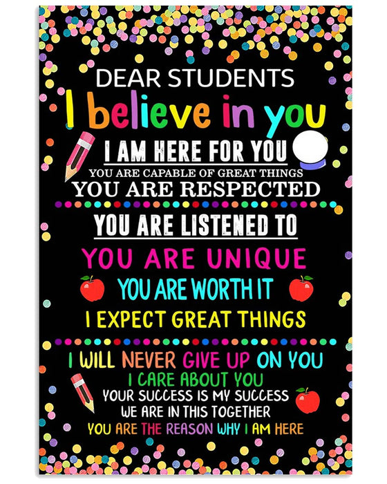 Dear Students Poster Canvas, Gifts For Students Teacher, Motivational Classroom Welcome Wall Art Decor, Back To School Gifts, First Day Of School