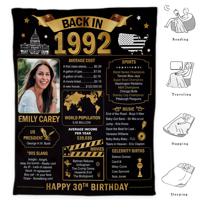 Custom Back In 1992 Blanket, Birthday Gifts For Women, 30th Birthday Gifts For Women, 30th Birthday Decorations Women