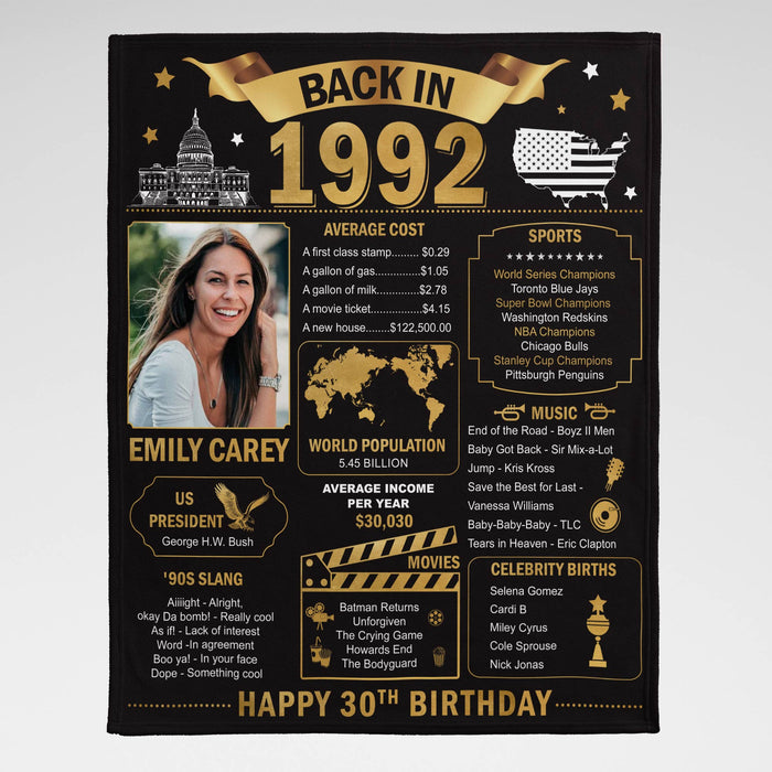 Custom Back In 1992 Blanket, Birthday Gifts For Women, 30th Birthday Gifts For Women, 30th Birthday Decorations Women