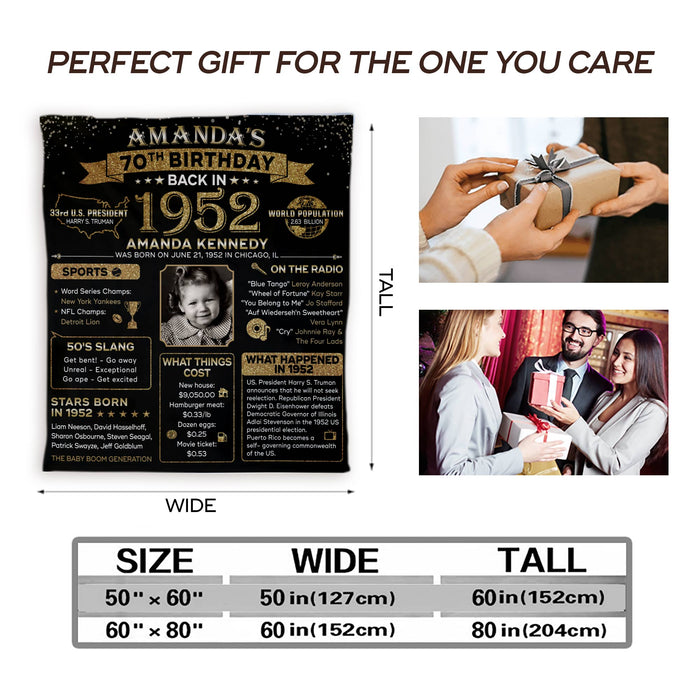 70th Birthday Back In 1952 Blanket, Happy 70th Birthday Gifts For Women For Men, 70th Birthday Decorations Gifts For Family Friends Mom Dad